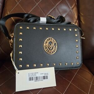 Valentino Orlandi Black Crossbody Bag NWT with Gold Studs